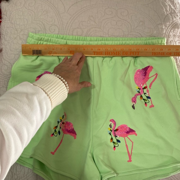 Queen of Sparkles Flamingo Embroidered Women's Shorts - Picture 6 of 12